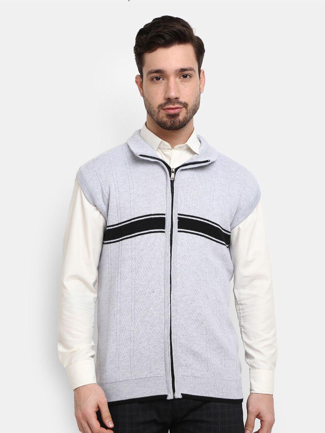 v-mart men grey self design sleevless sweater