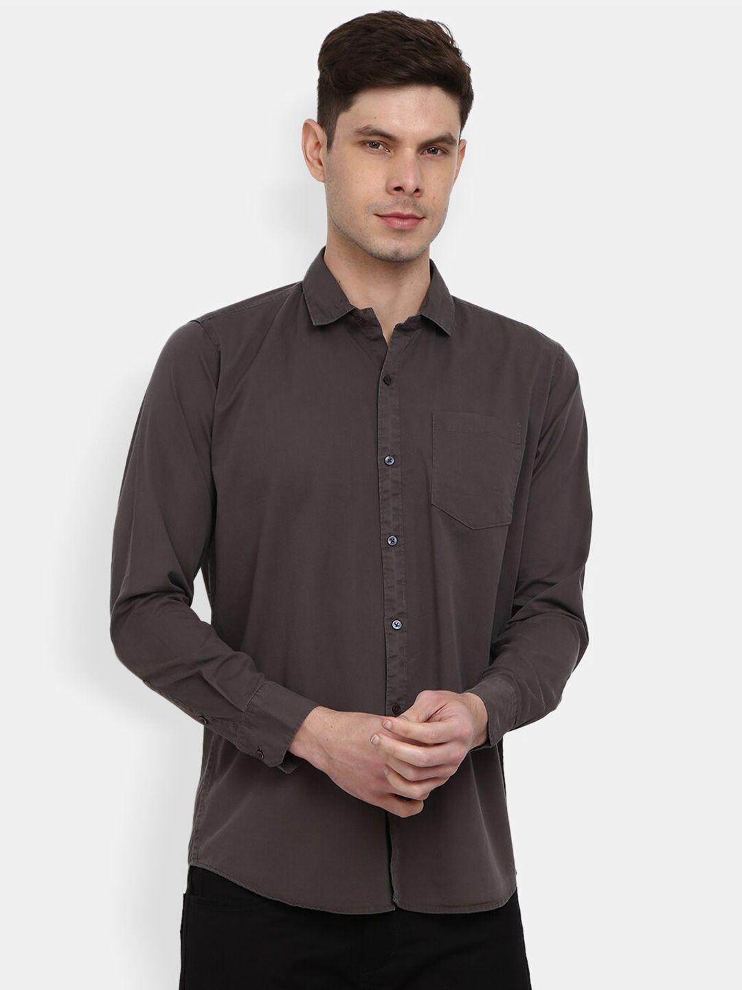 v-mart men grey solid casual shirt