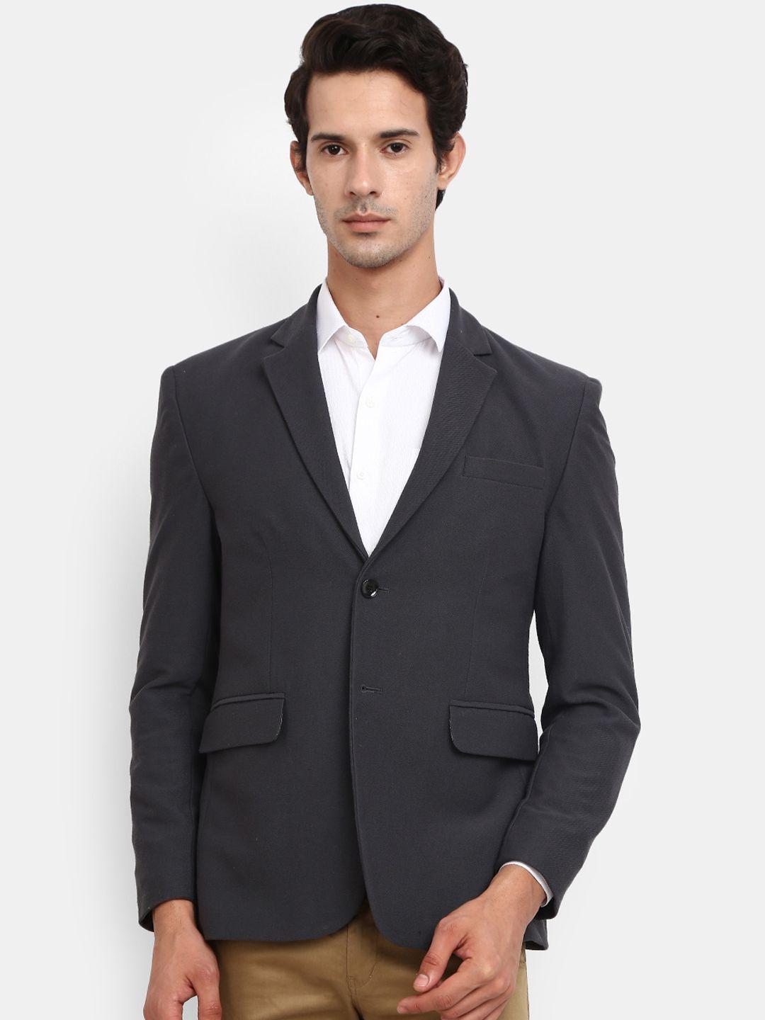 v-mart men grey solid single-breasted formal blazer