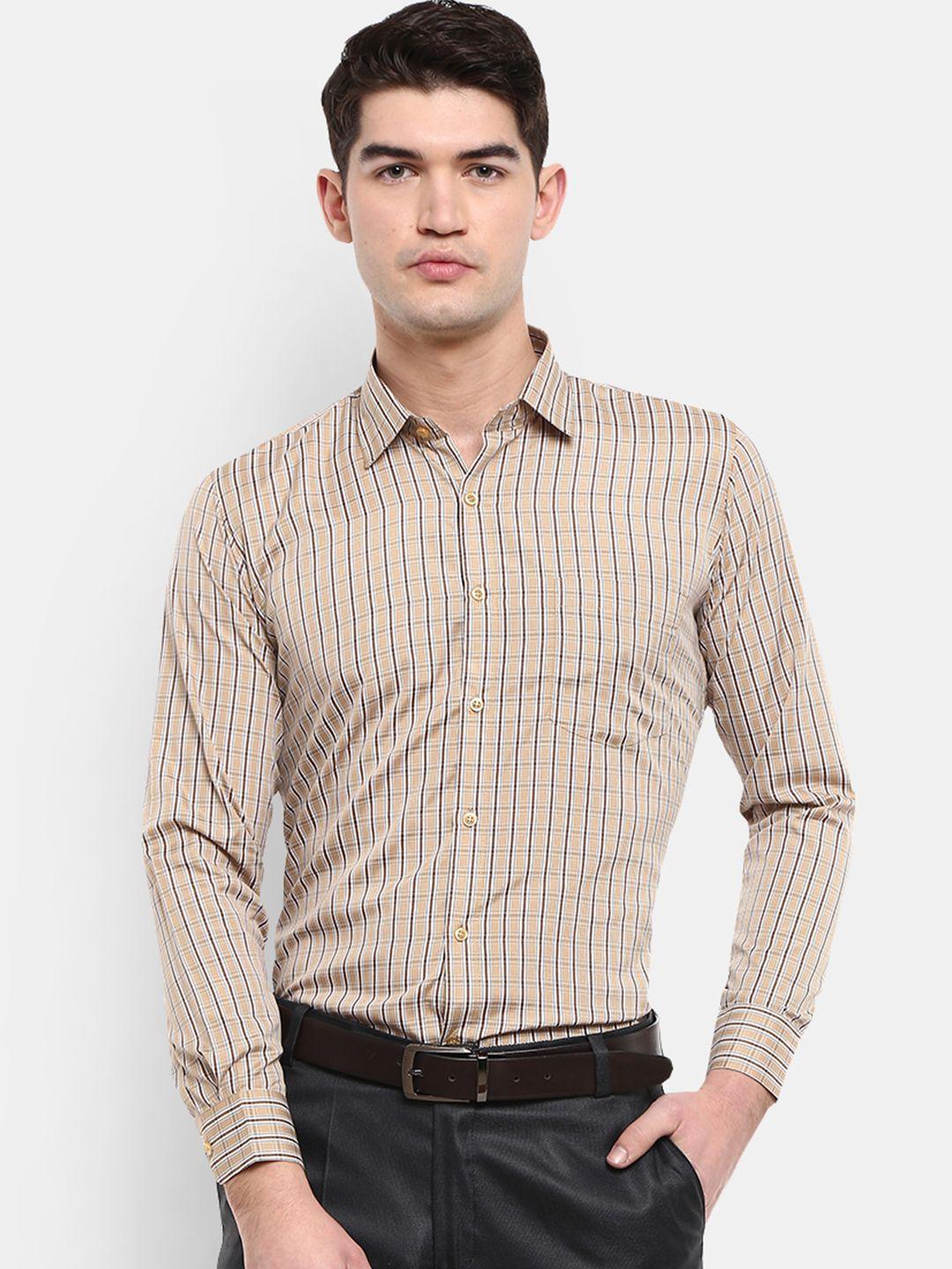 v-mart men khaki standard checked formal shirt
