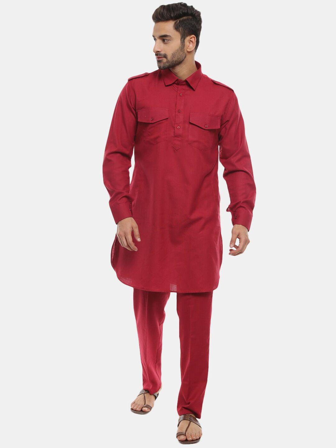 v-mart men maroon pure cotton kurta with pyjamas