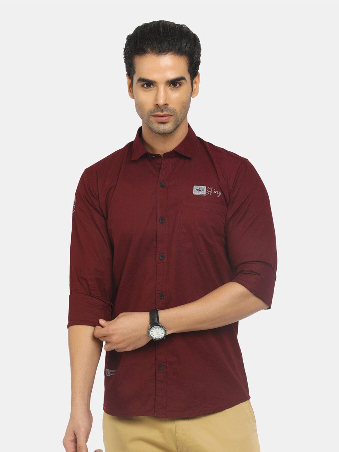 v-mart men maroon solid cotton classic slim fit casual shirt