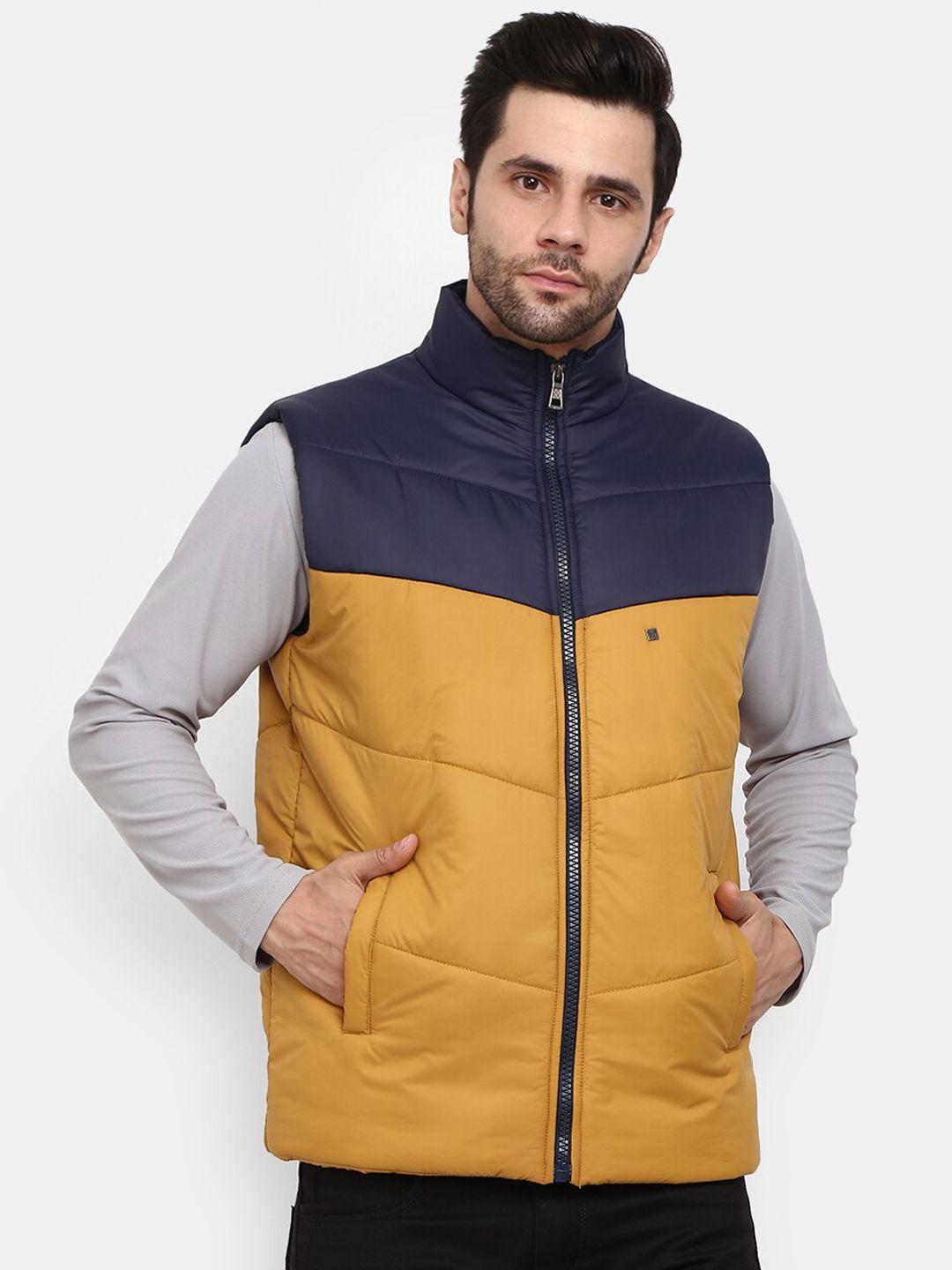 v-mart men mustard colourblocked lightweight padded jacket