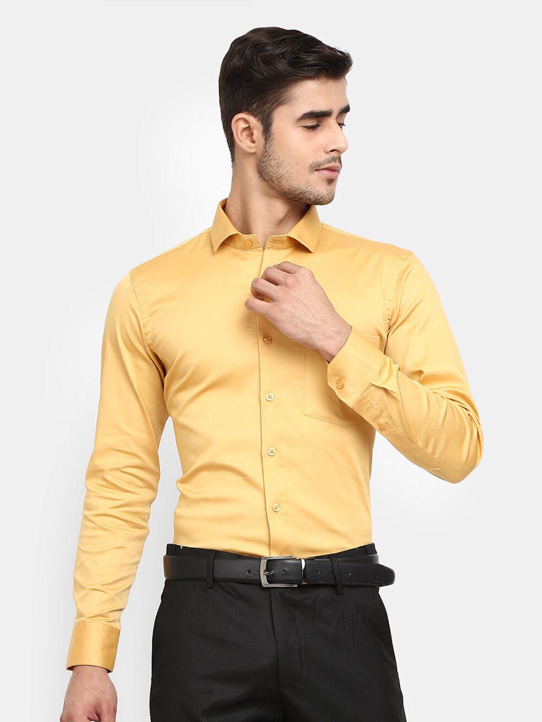 v-mart men mustard yellow solid cotton regular fit formal shirt