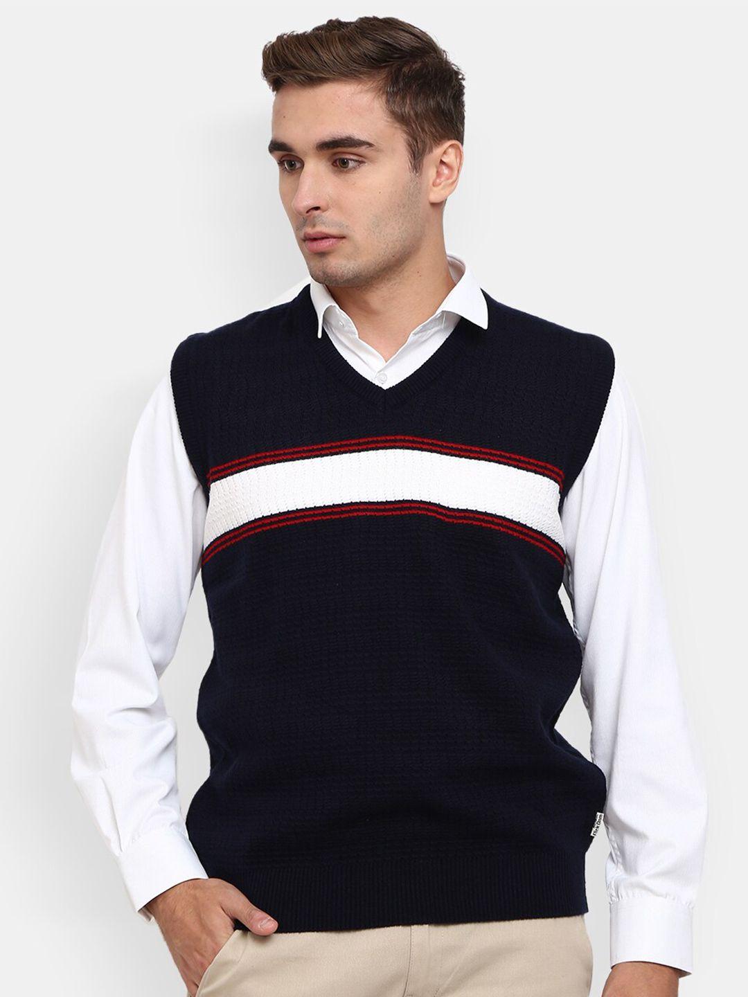 v-mart men navy blue & white colourblocked sweater vest