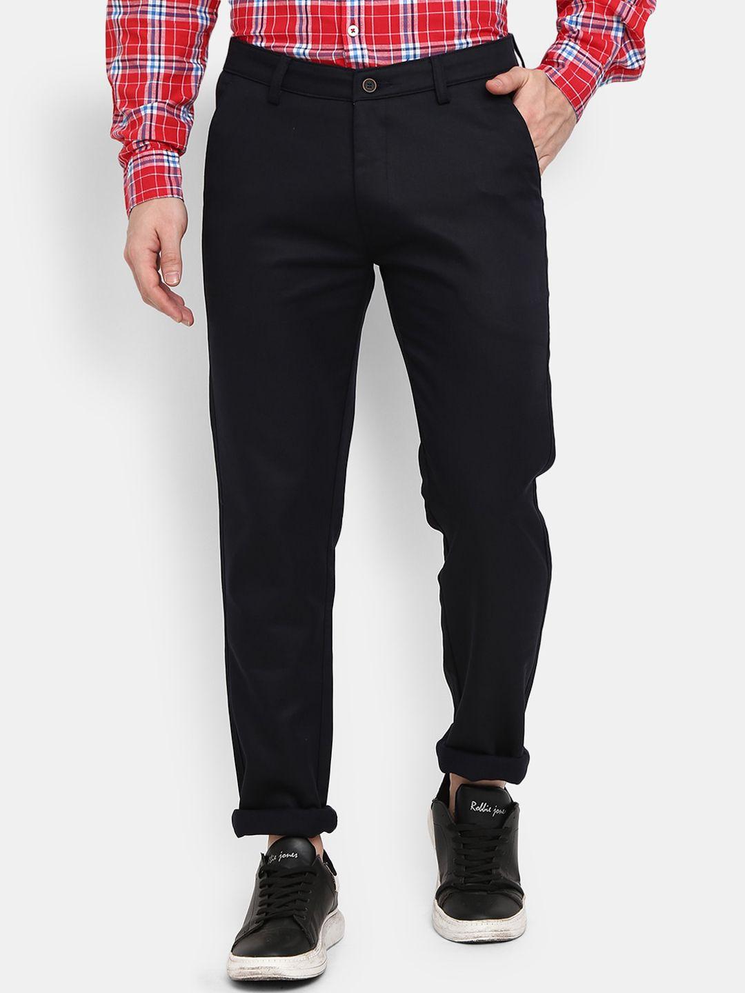 v-mart men navy blue classic slim fit cotton trouser