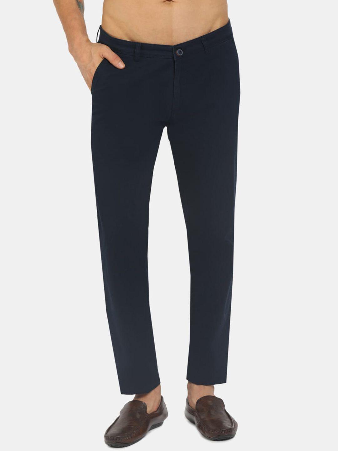 v-mart men navy blue classic slim fit trousers