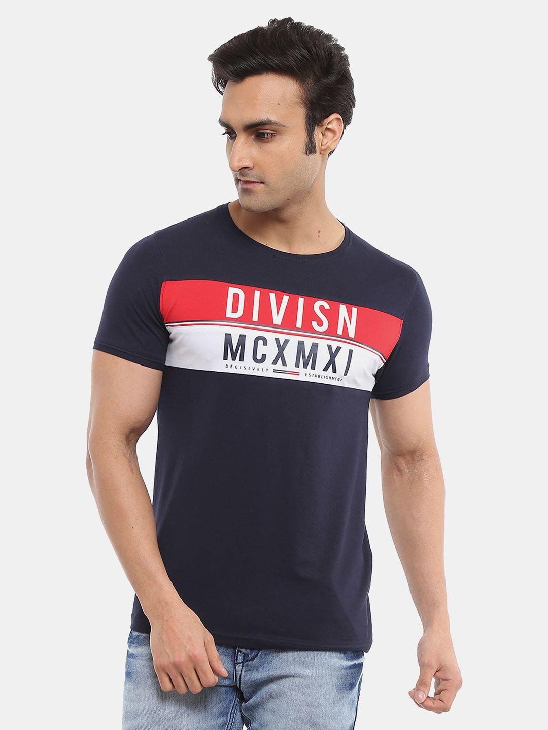 v-mart men navy blue colourblocked t-shirt