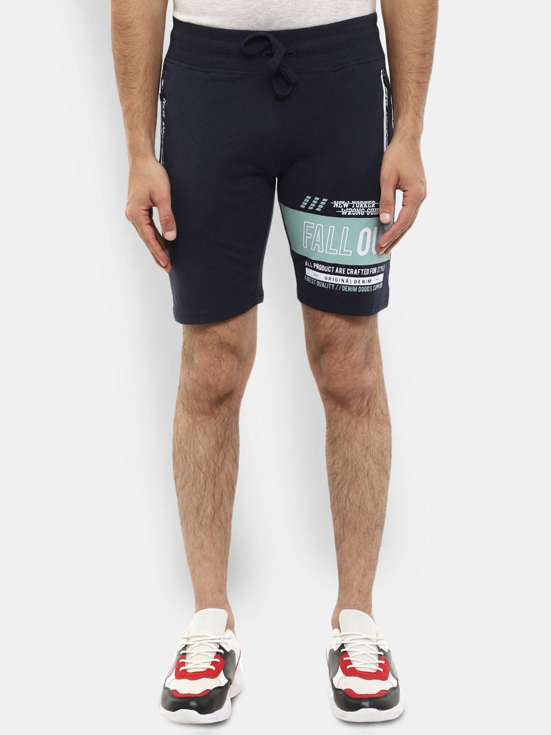 v-mart men navy blue printed cotton outdoor shorts