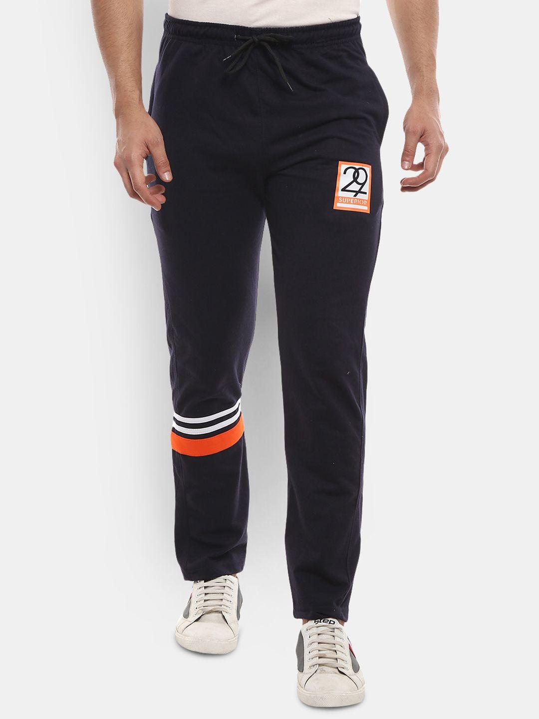 v-mart men navy blue solid cotton single jersey track pant