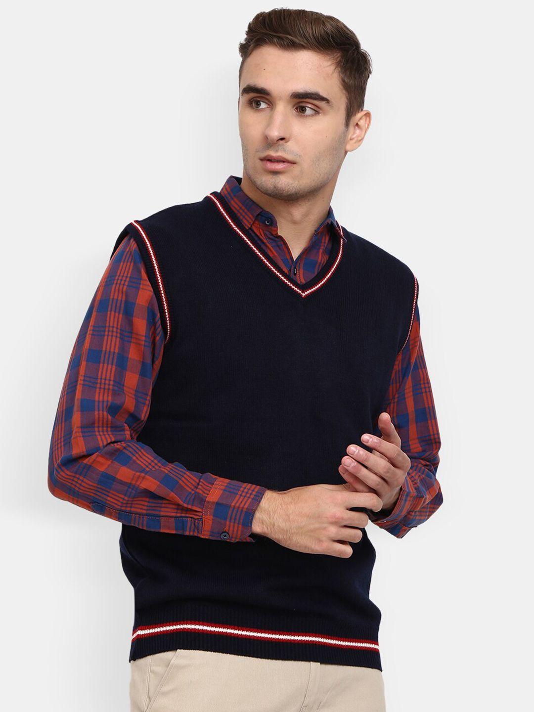 v-mart men navy blue solid daffodil v neck pullover sweatshirt