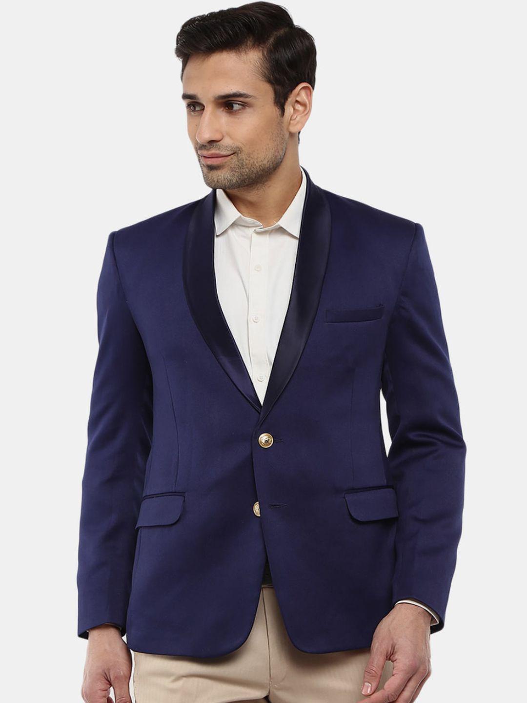 v-mart men navy blue solid formal blazer