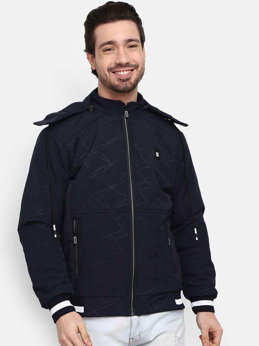 v-mart men navy blue solid outdoor duster jacket