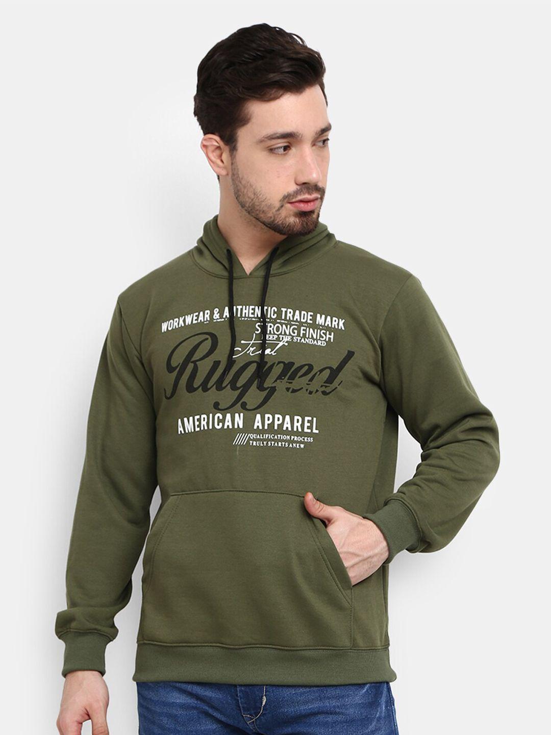 v-mart men olive green printed hooded sweatshirt