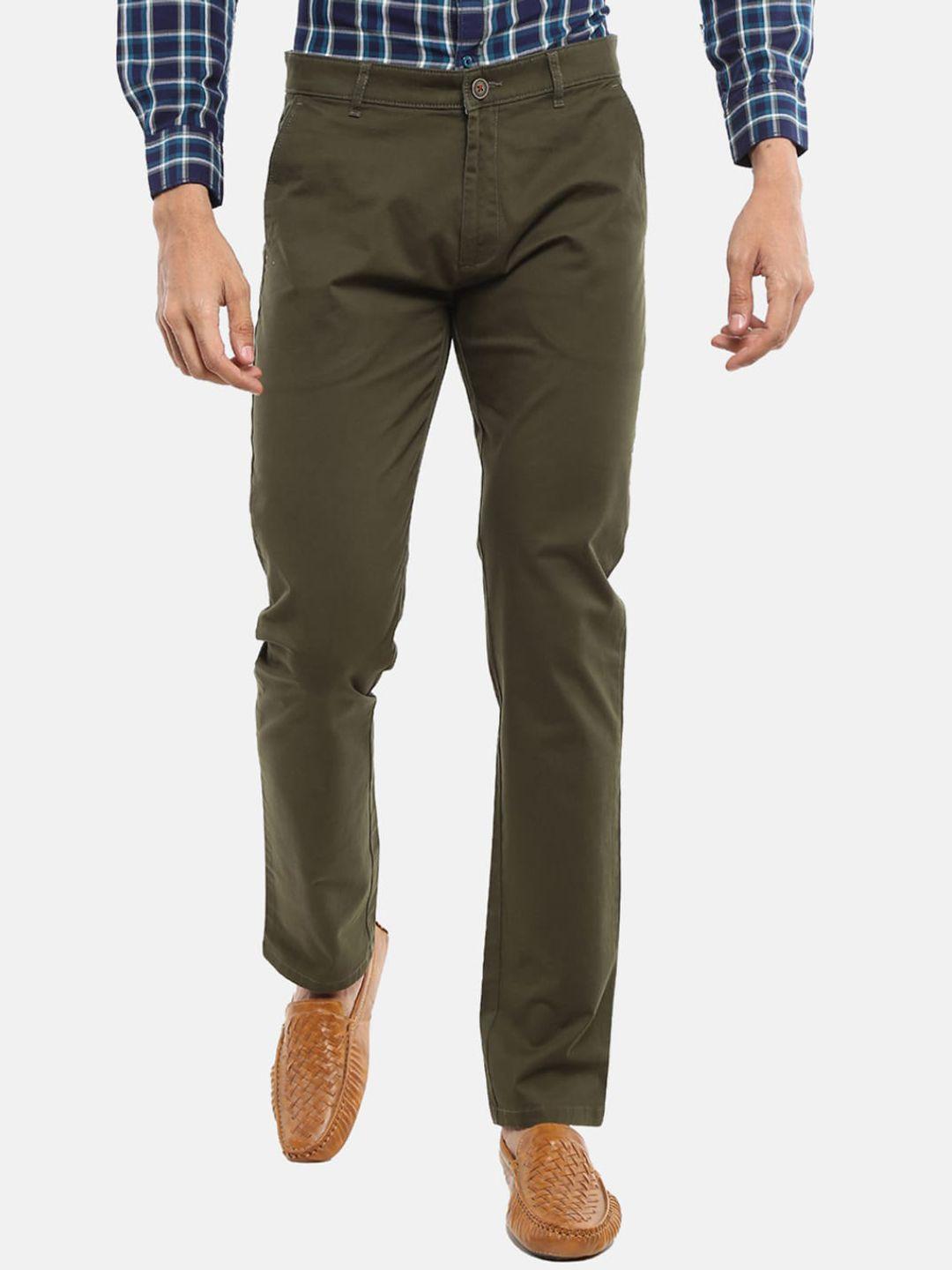 v-mart men olive green slim fit easy wash cotton chinos trousers