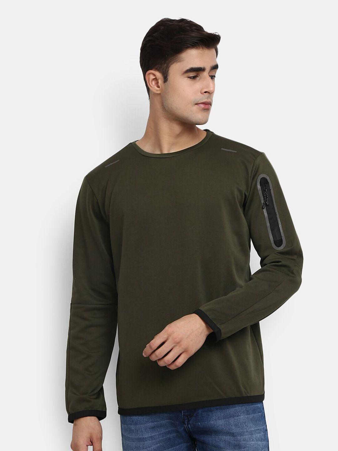 v-mart men olive green solid fleece sweatshirt