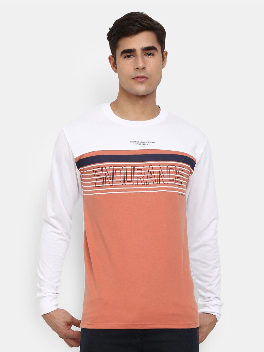 v-mart men peach-coloured & white colourblocked cotton t-shirt