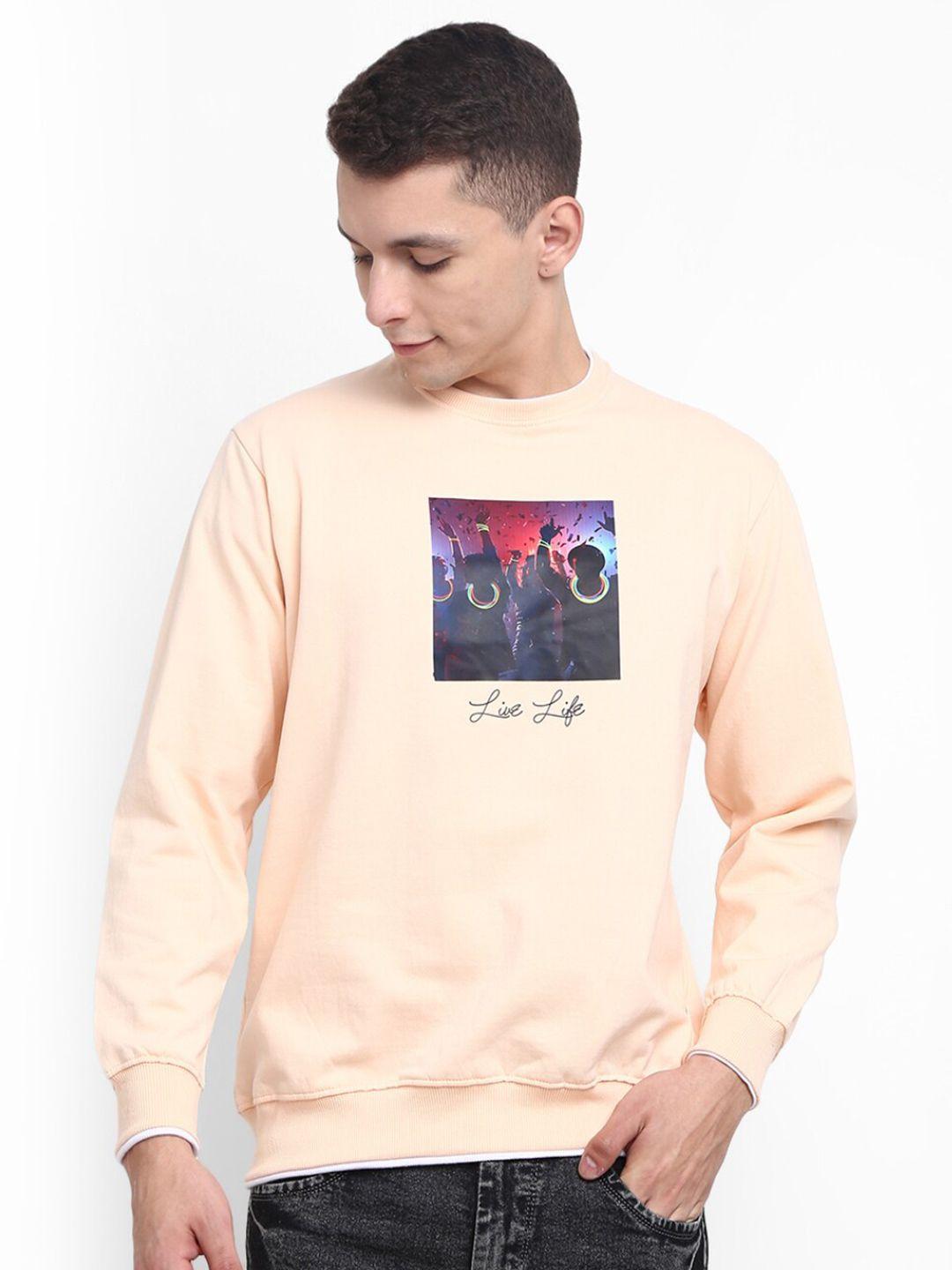 v-mart men peach-coloured printed cotton sweatshirt