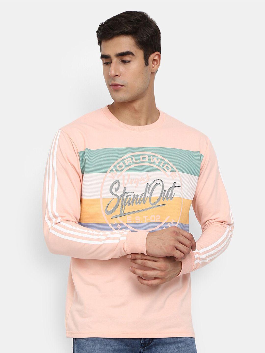 v-mart men peach-coloured typography printed cotton t-shirt