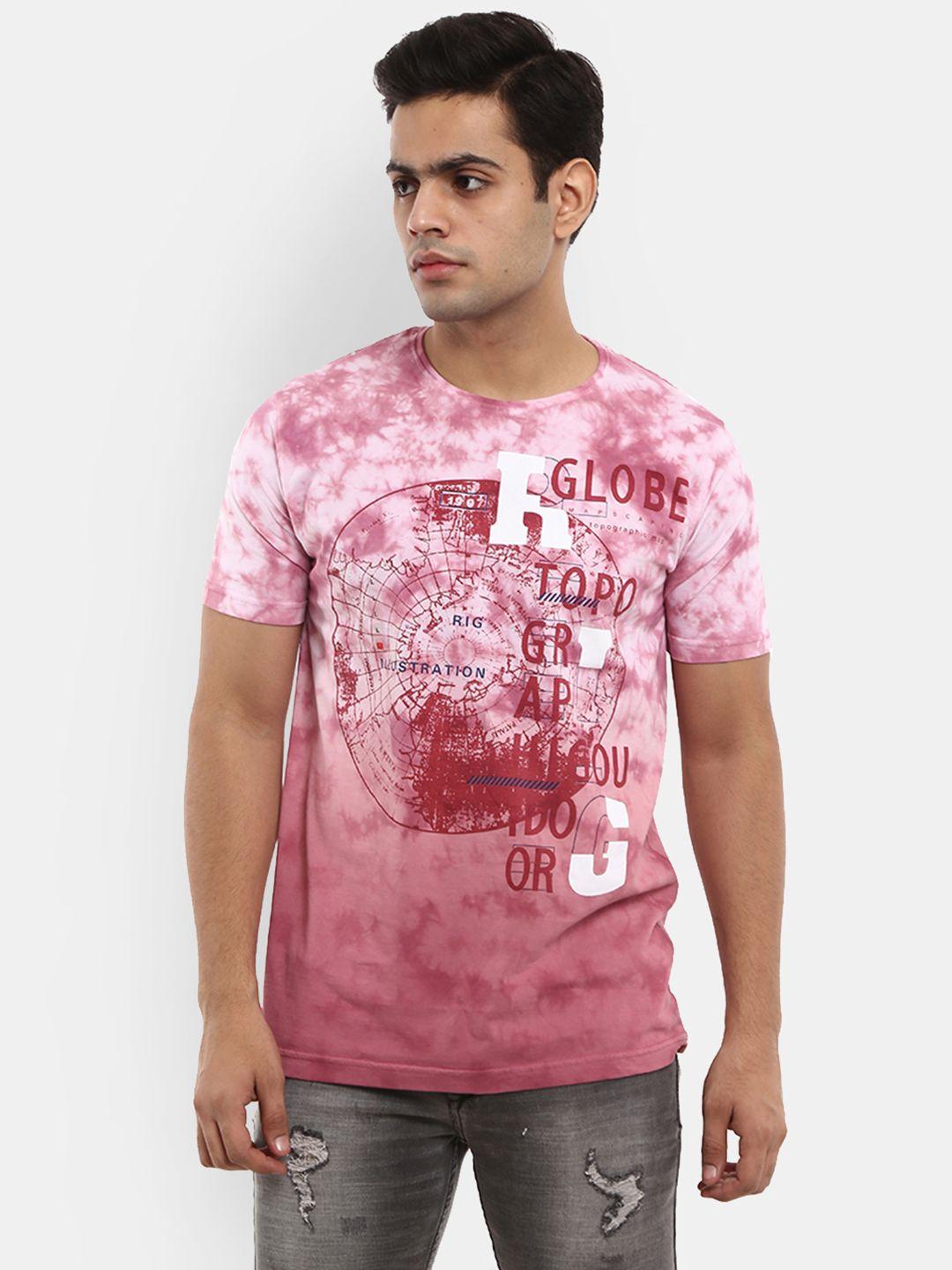 v-mart men pink printed slim fit t-shirt