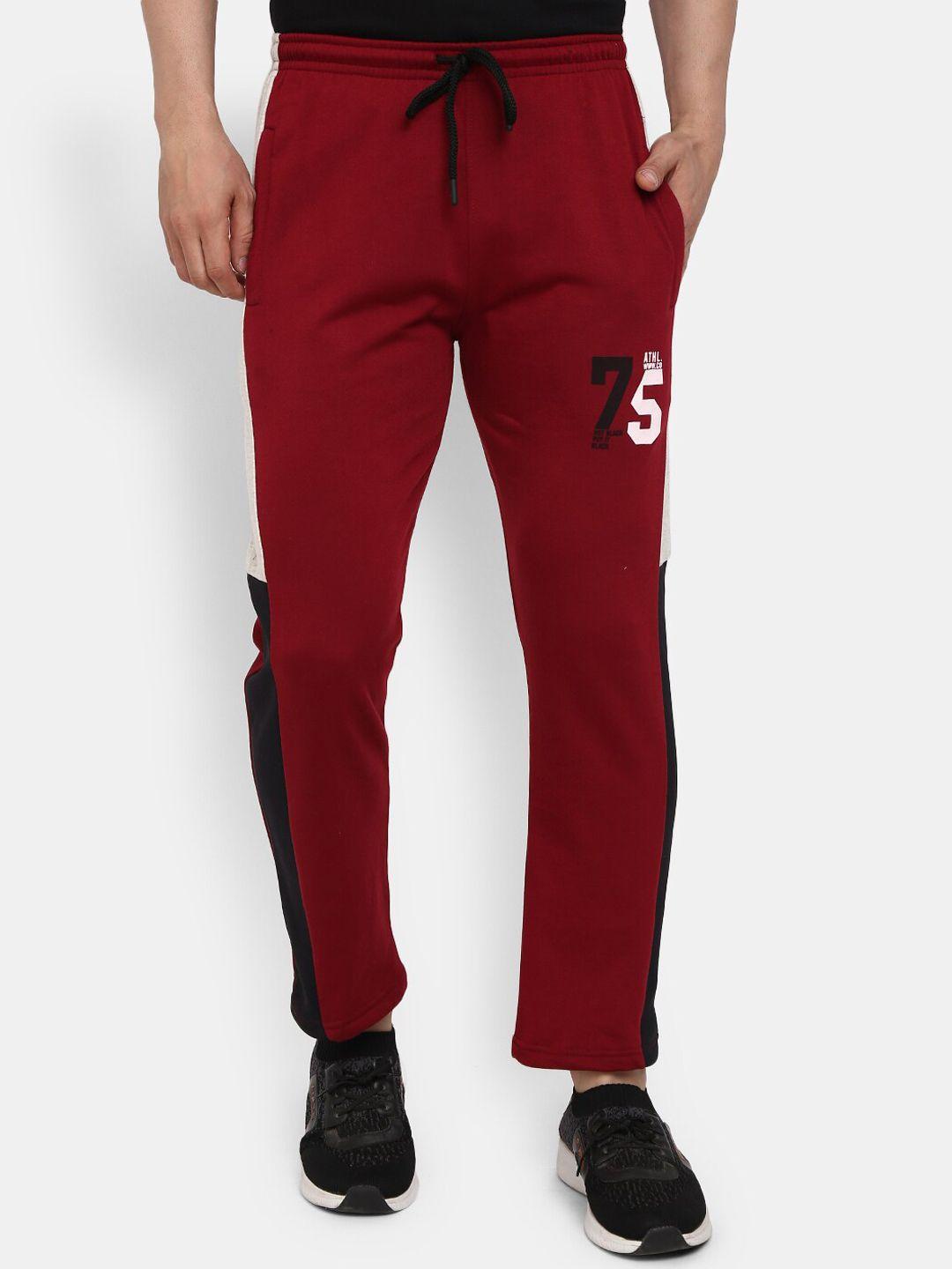 v-mart men red & black solid cotton track pants