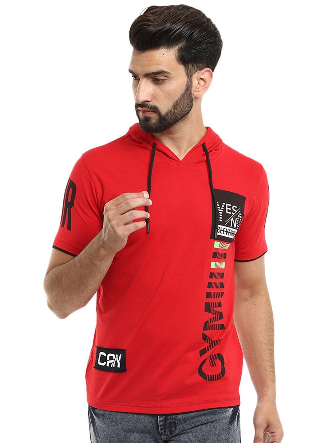 v-mart men red & black typography printed slim fit t-shirt