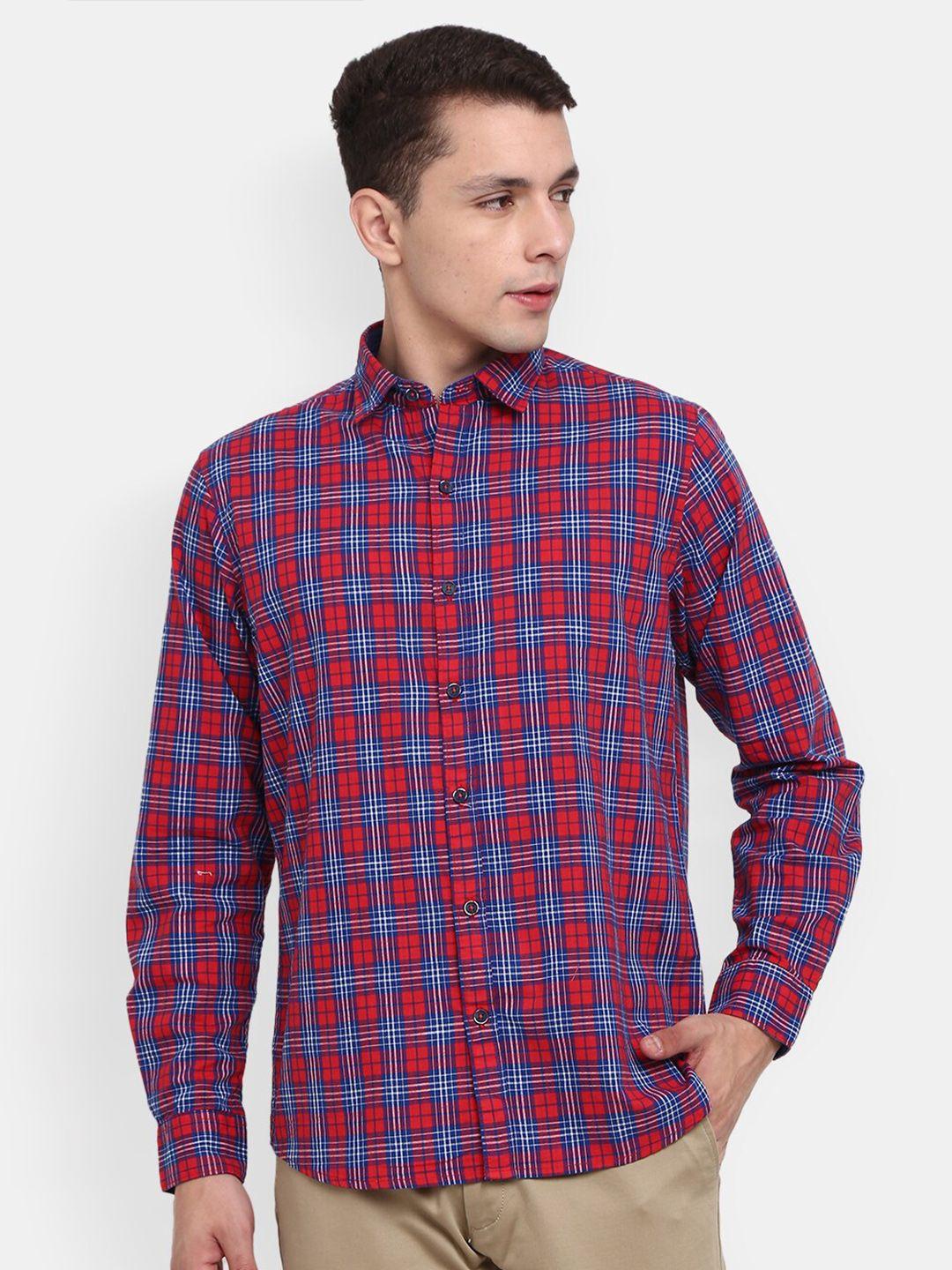 v-mart men red classic checked cotton casual shirt