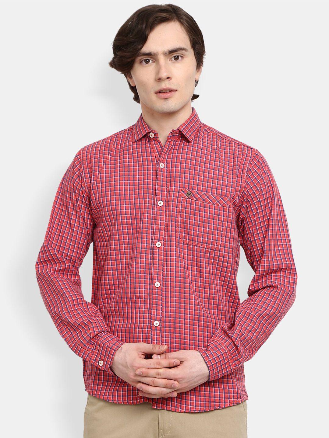 v-mart men red slim fit checked casual shirt