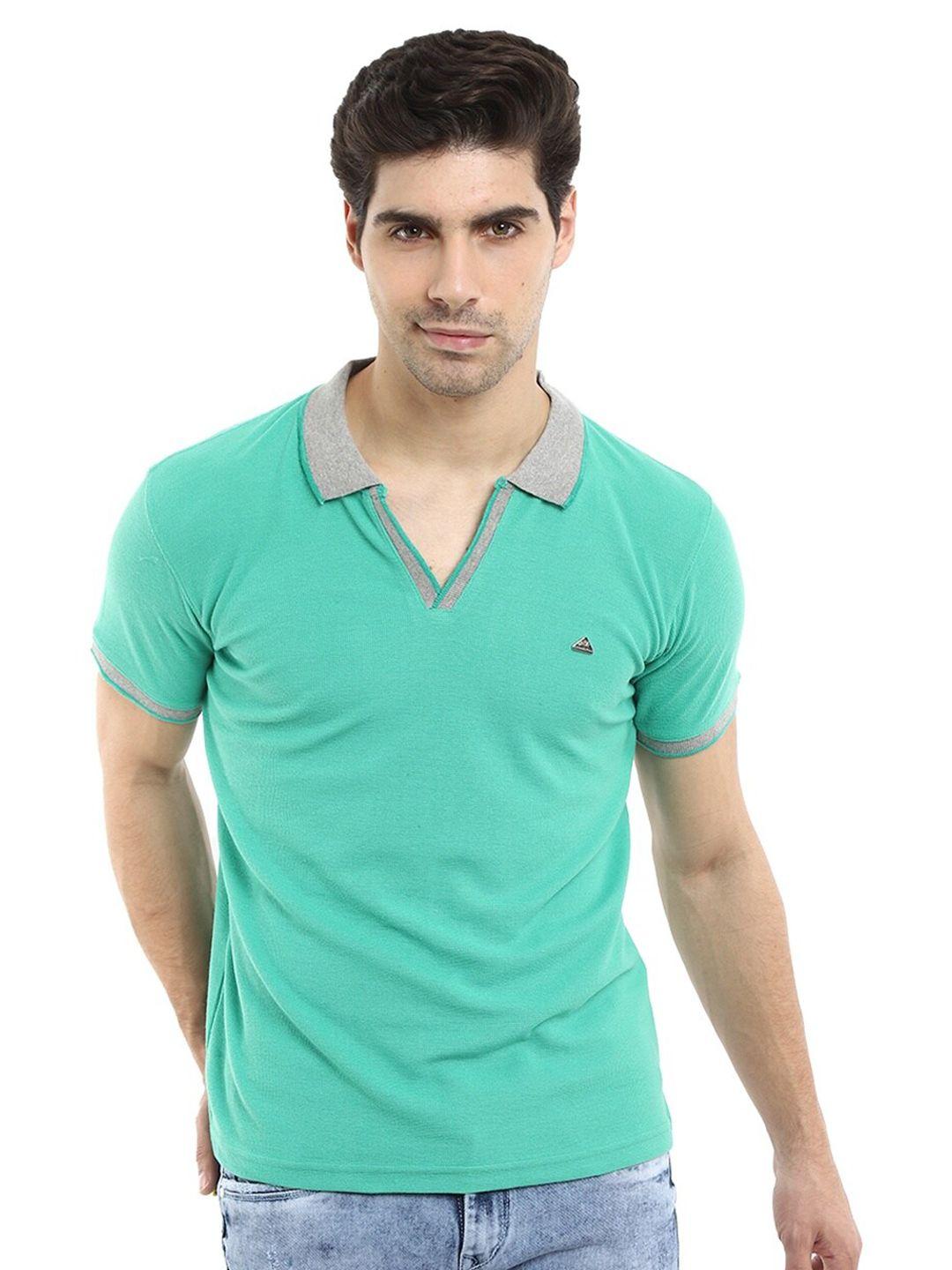 v-mart men sea green polo collar slim fit t-shirt