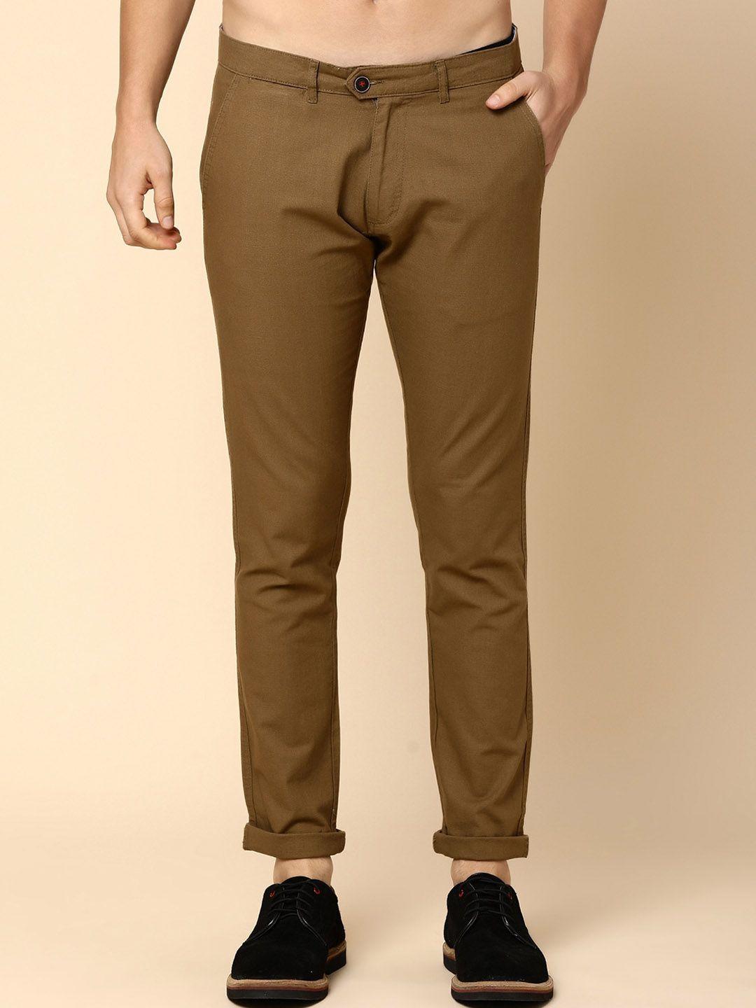 v-mart men slim fit mid-rise plain cotton regular trousers