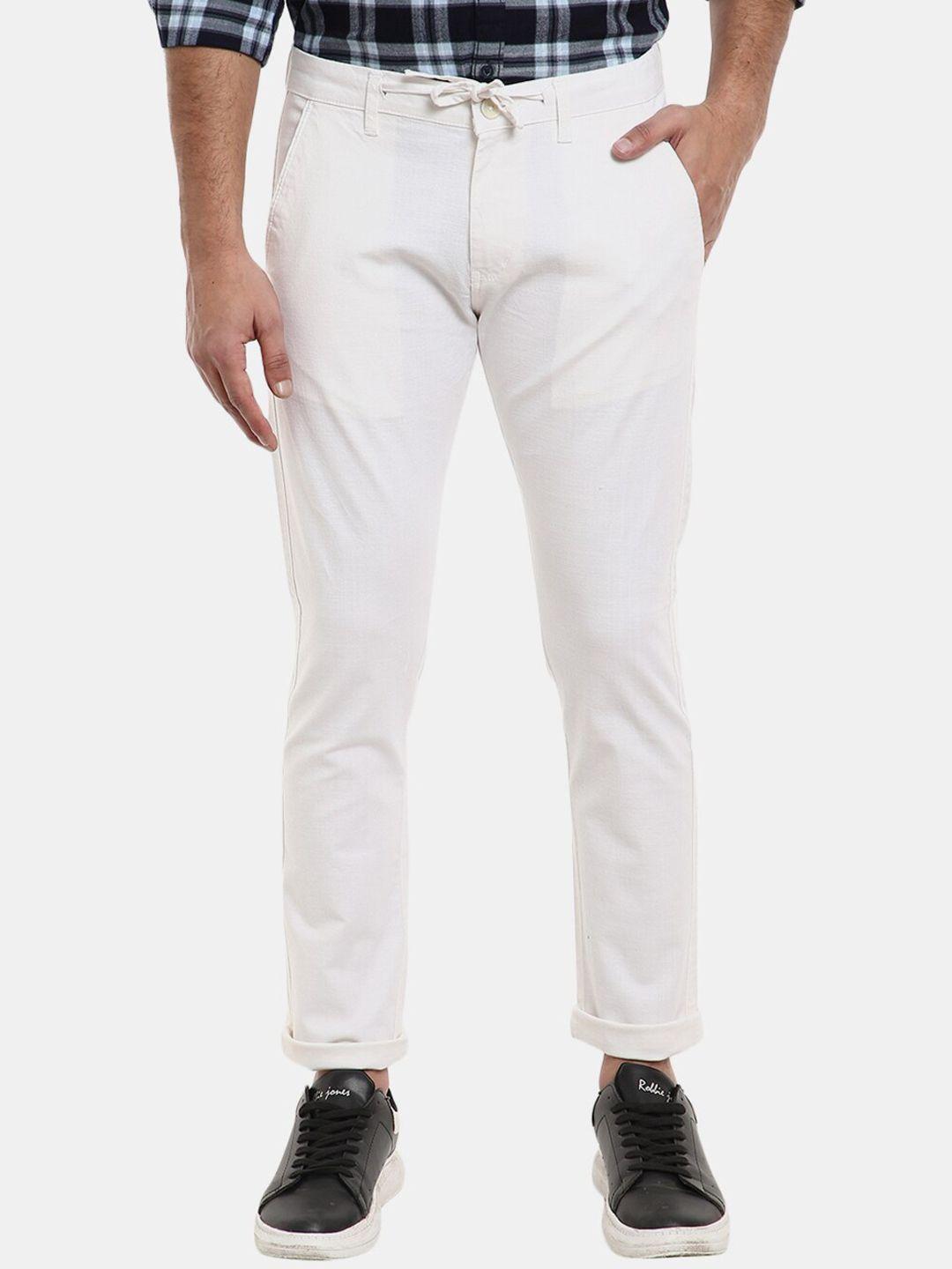 v-mart men white classic slim fit cotton chinos trousers