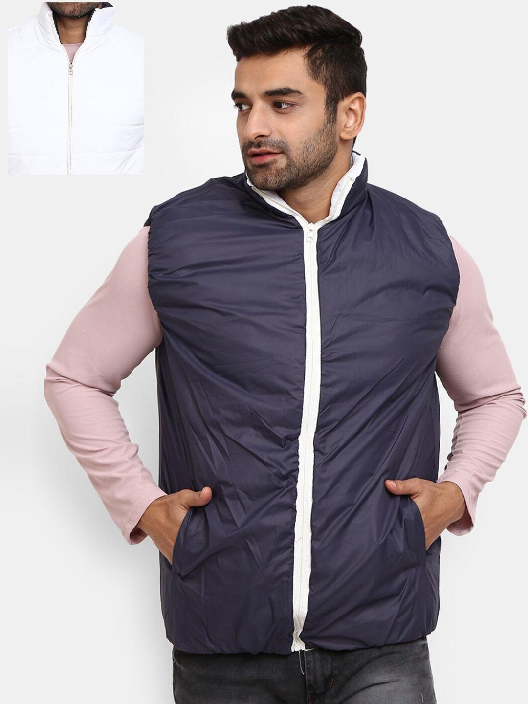 v-mart men white navy blue reversible outdoor padded jacket