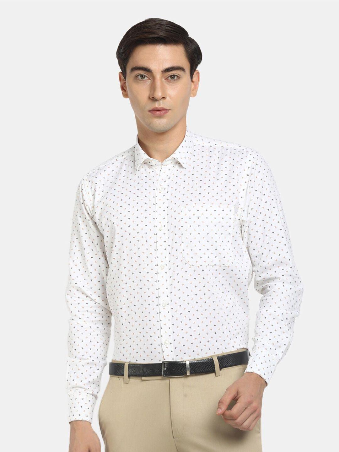 v-mart men white regular fit printed cotton formal shirt