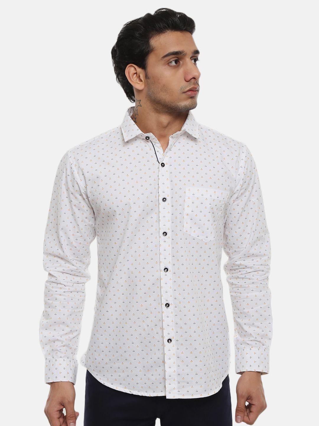 v-mart men white slim fit printed casual shirt