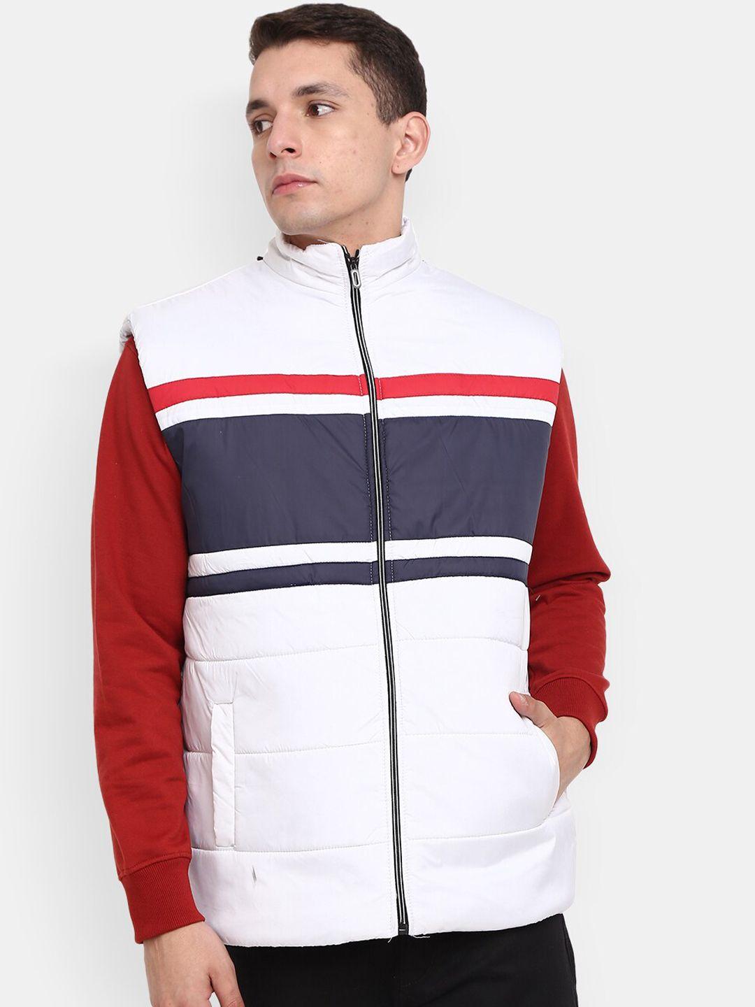 v-mart men white striped lightweight bomber jacket