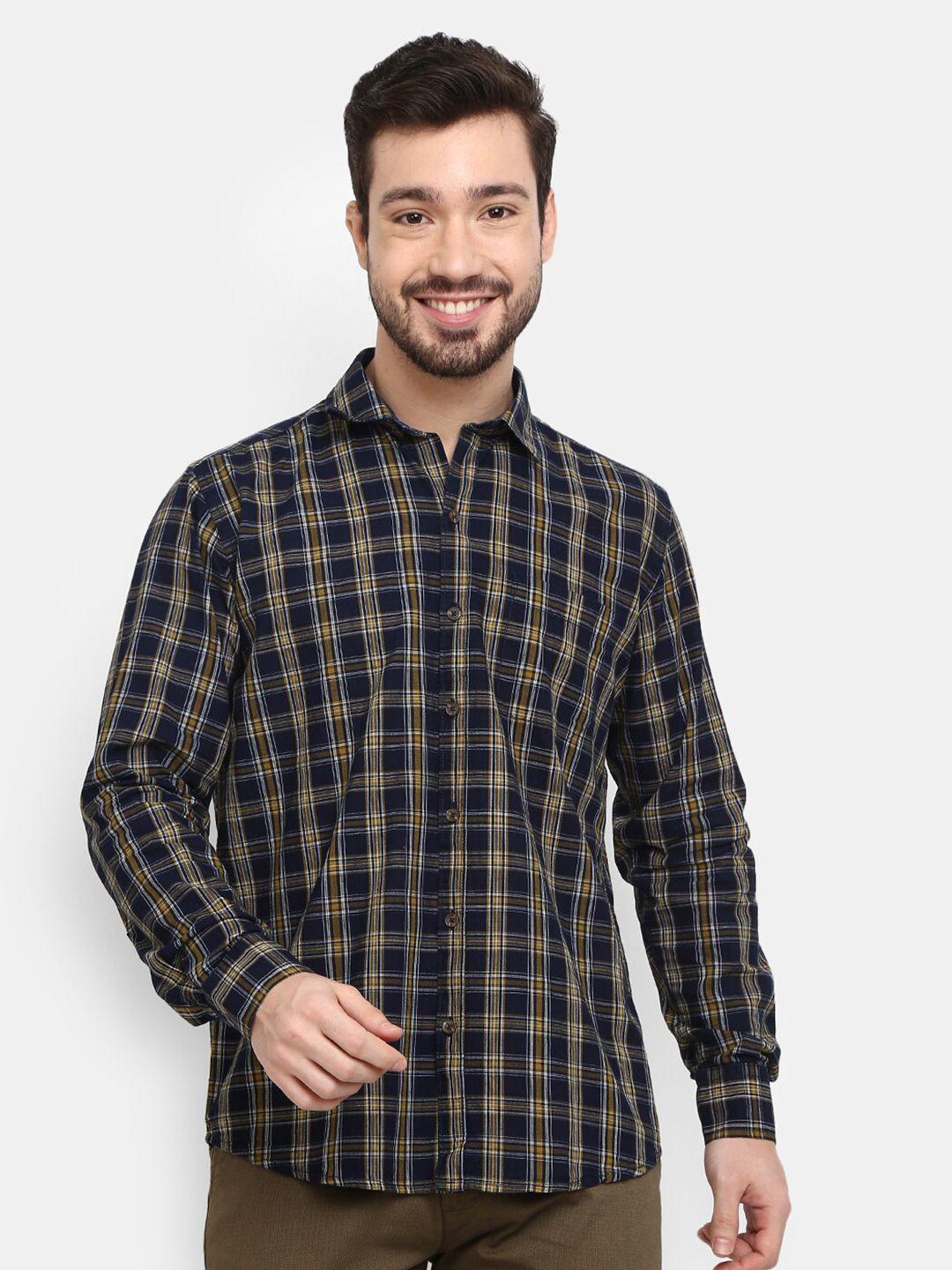 v-mart men yellow checked casual shirt