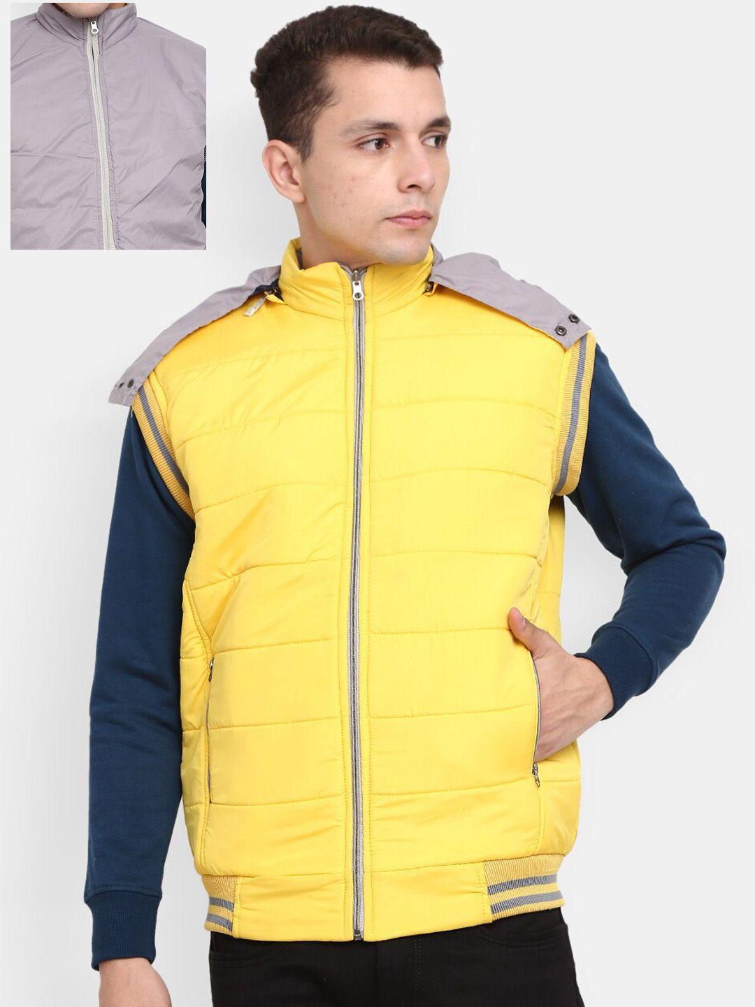 v-mart men yellow colourblocked lightweight puffer jacket