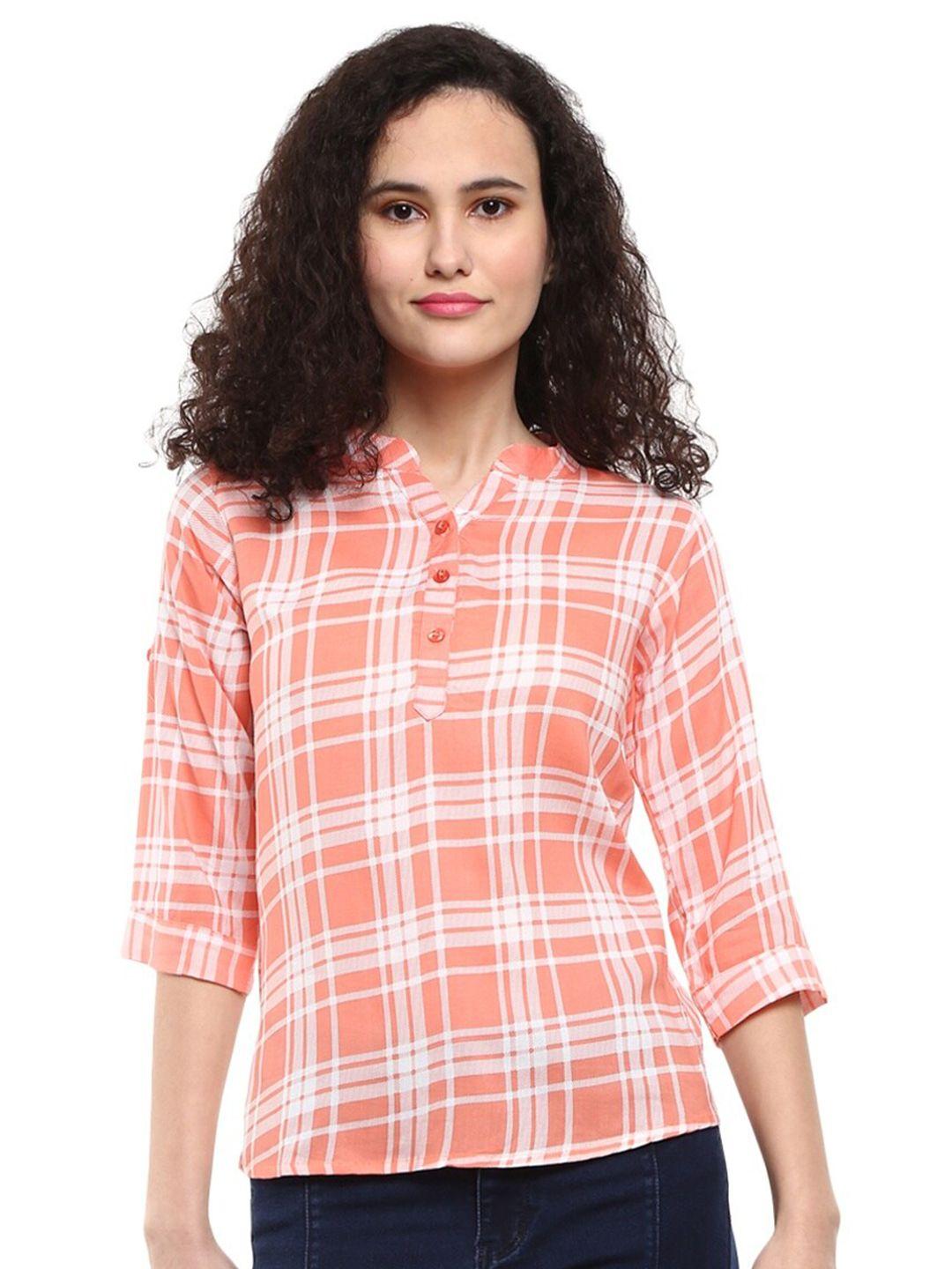 v-mart multicoloured checked mandarin collar top