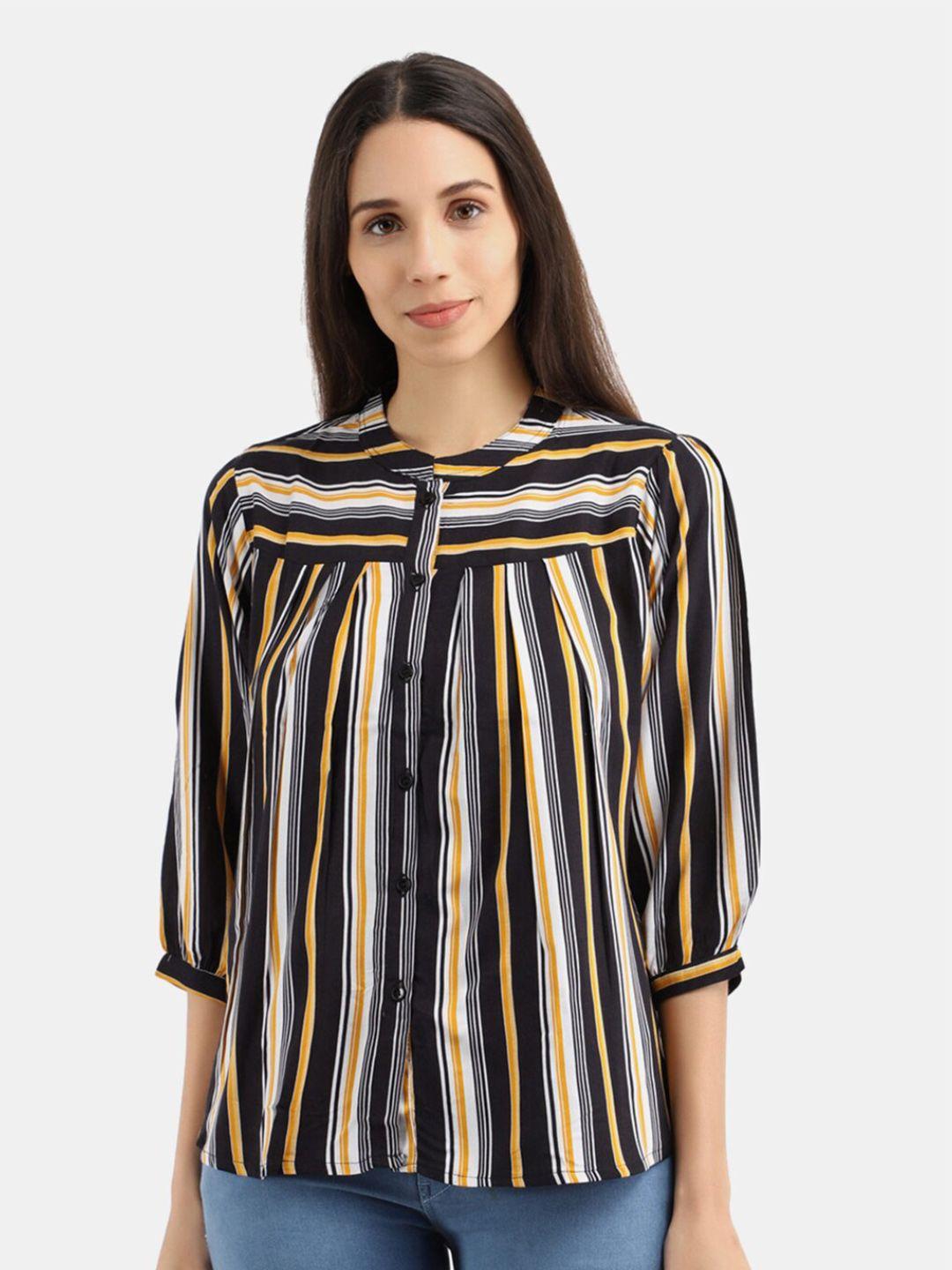 v-mart multicoloured striped mandarin collar shirt style top