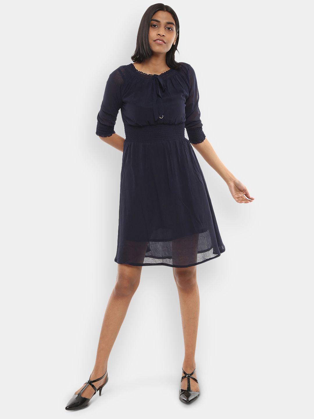 v-mart navy blue fit & flared dress