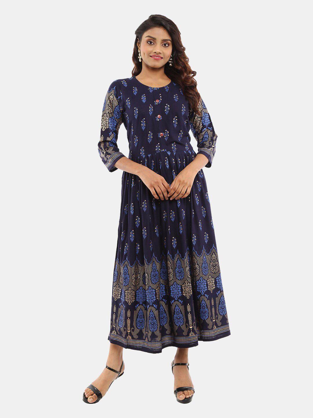 v-mart navy blue floral satin maxi dress