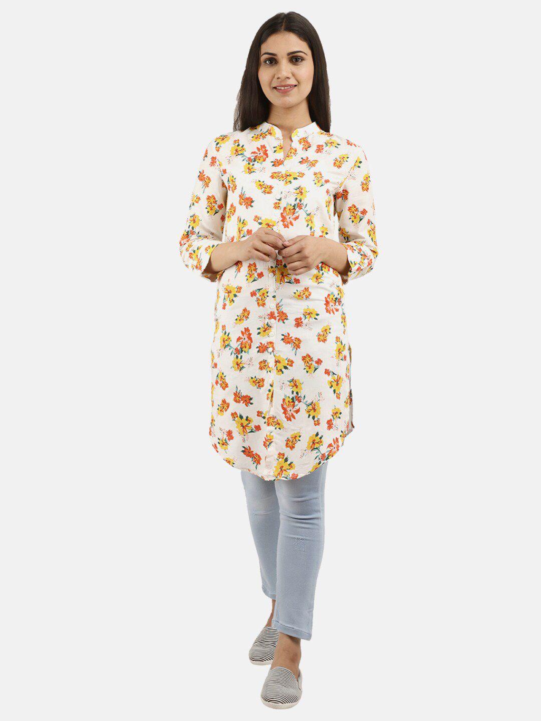 v-mart off white floral print shirt style longline top