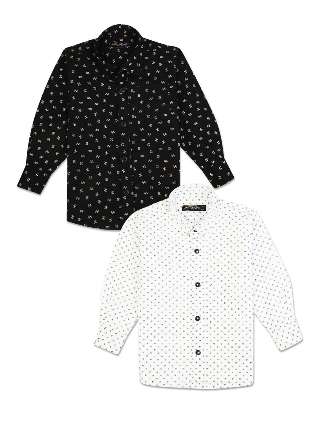 v-mart pack of 2 boys black & white standard printed cotton casual shirt