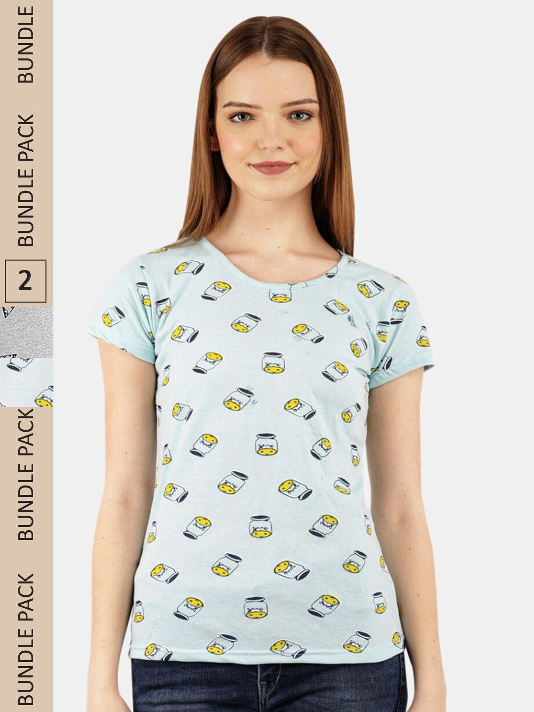 v-mart pack of 2 round neck regular fit conversational printed cotton t-shirt