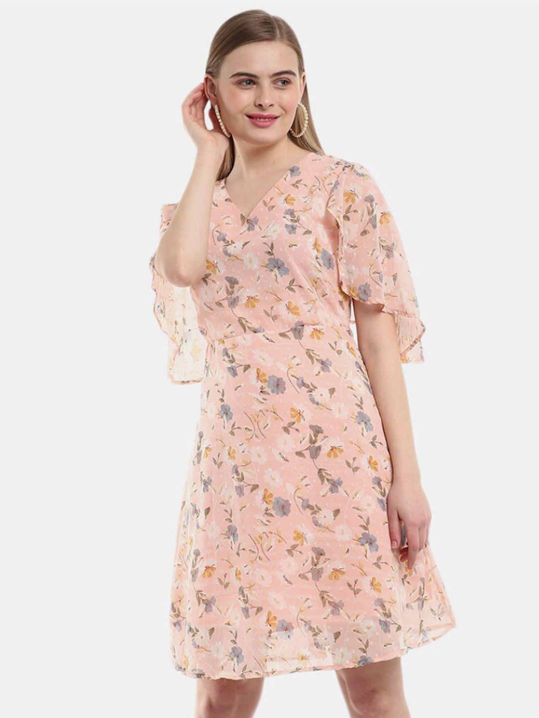 v-mart peach-coloured floral a-line dress