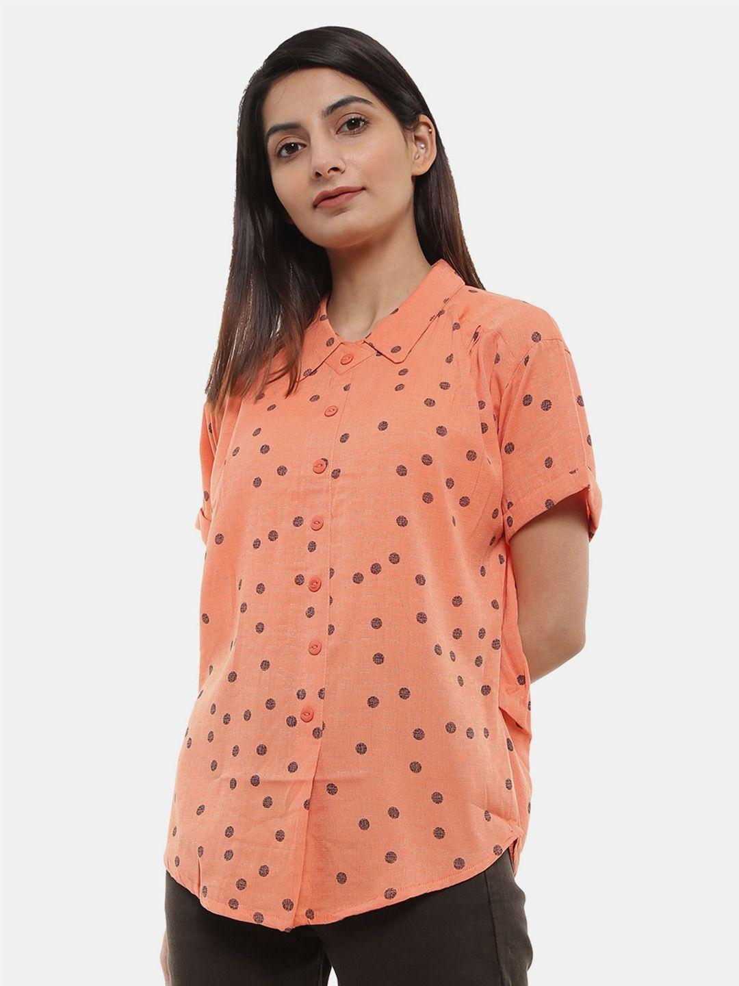 v-mart peach-coloured floral print  shirt style top
