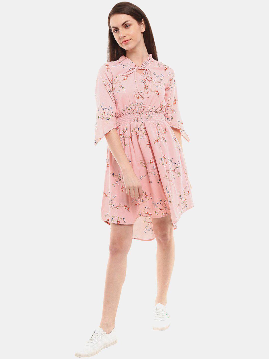 v-mart peach-coloured floral satin dress