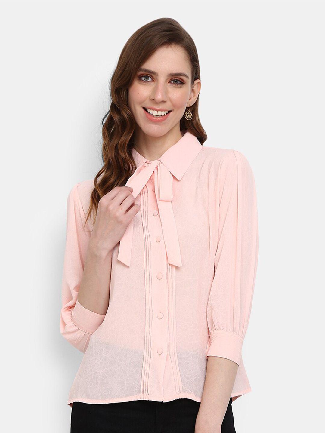 v-mart peach-coloured pure cotton shirt style top