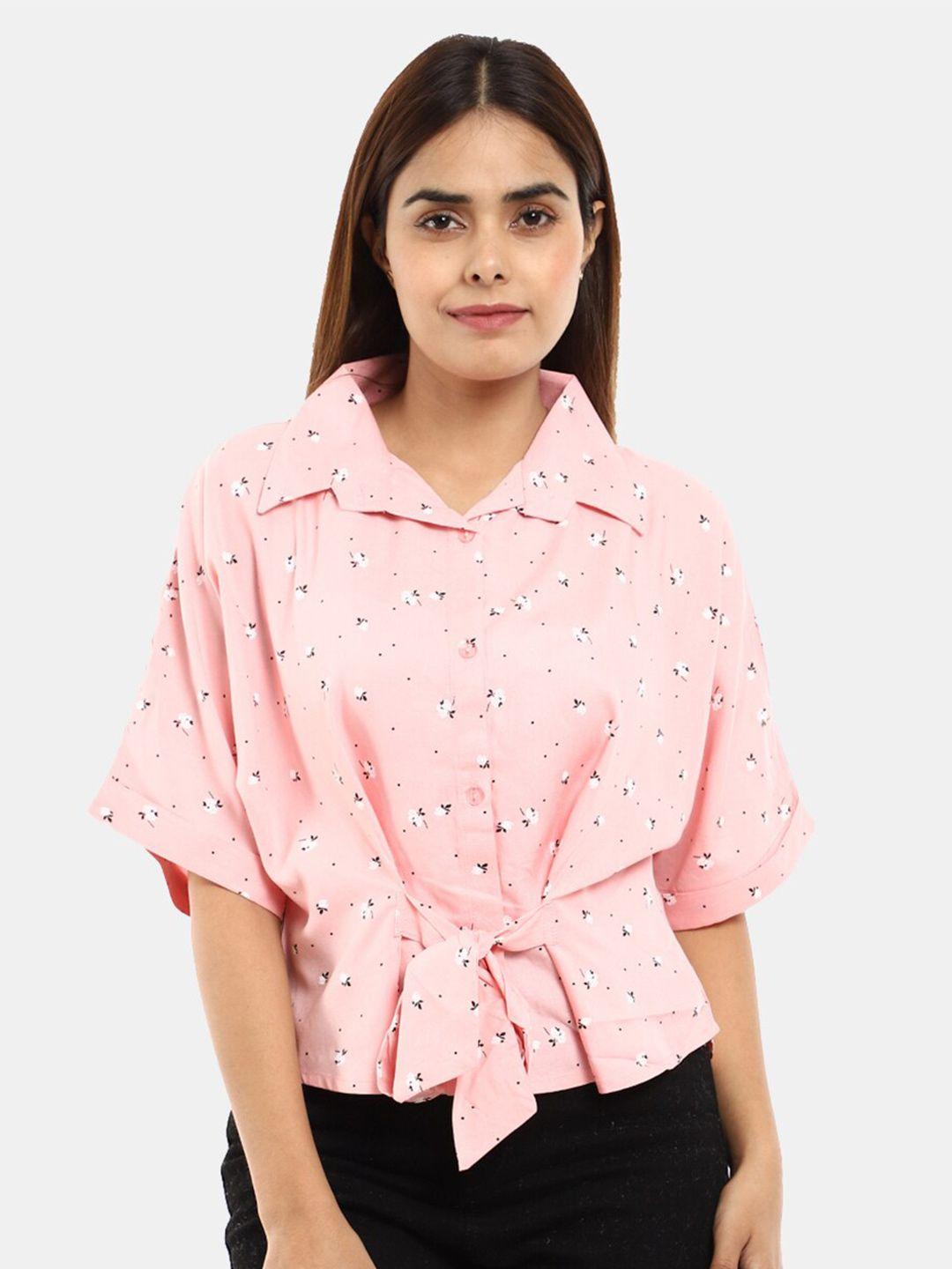 v-mart pink & black print extended sleeves chiffon shirt style top
