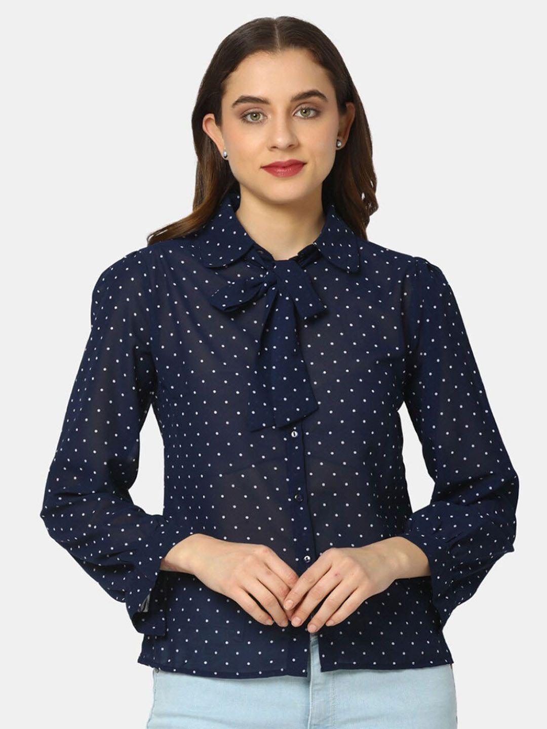 v-mart polka dot printed tie-up neck shirt style top